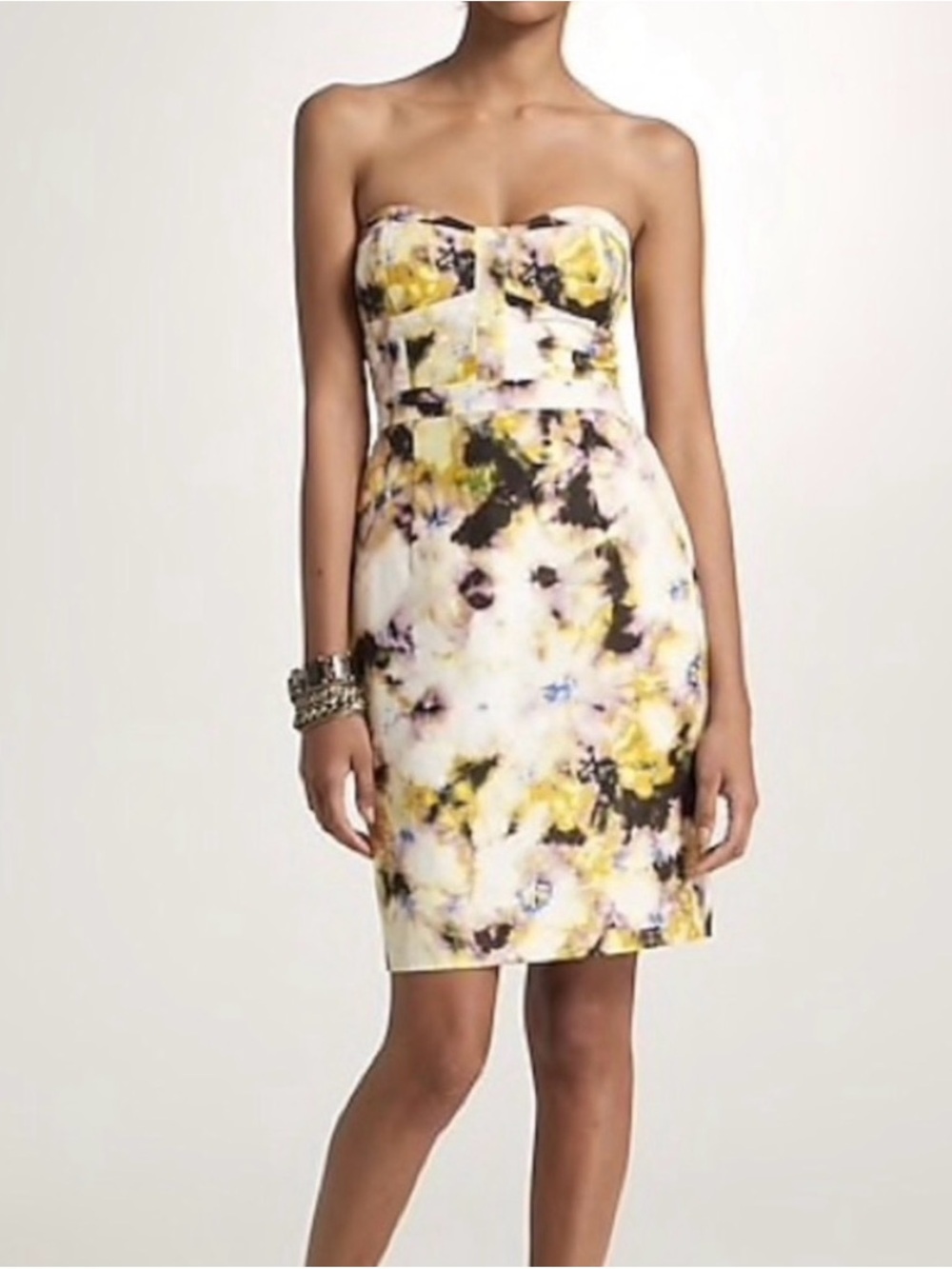 J. Crew Strapless Floral Sheath Dress in Yellow, Black and Cream